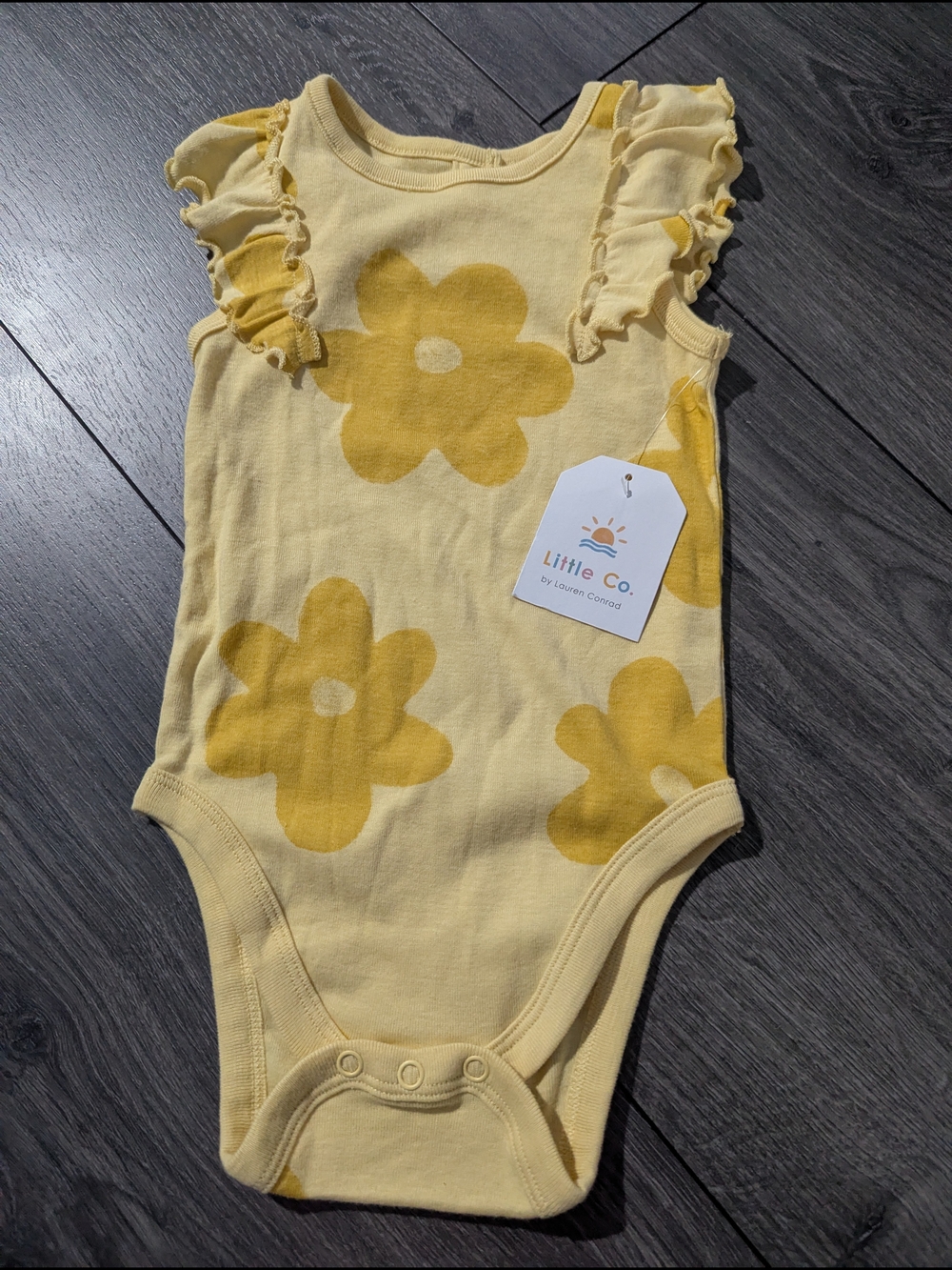 Little Co. Organic Cotton Yellow Floral Ruffle-Sleeve Baby One-Piece